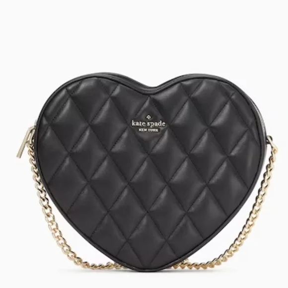 kate spade NWT! Love Shack Black Quilted Heart Crossbody Purse - Picture 1 of 9
